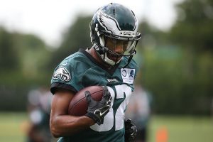 Eagles receiver Rueben Randle runs during drills in offseason OTA's. The 5th year wideout is in his first year in Philly.