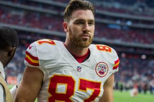 Jan. 9, 2016 - Houston, Texas, U.S - Kansas City Chiefs tight end Travis Kelce (87) prior to an NFL playoff game between the Houston Texans and the Kansas City Chiefs at NRG Stadium in Houston, TX on January 9th, 2016 in the AFC wild card game. (Credit Image: © Trask Smith via ZUMA Wire)