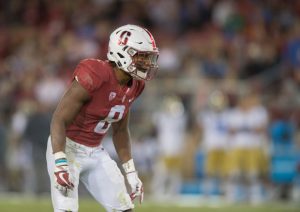 Stanford safety Justin Reid has four interceptions through five games in the 2017 season, which is tied for third in the nation. (John Todd / IsiPhotos.com)